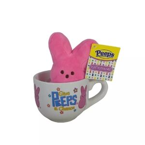 PEEPS Pink Plush Bunny in a Ceramic Coffee Mug "Give Peeps a Chance" 12 oz New